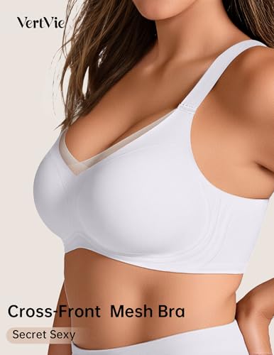 Image of Vertvie Wireless Bras Women Seamless Jelly Supportive Mesh Crossover Bra No Underwire Push Up Full Coverage T-Shirt Bralette