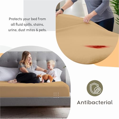 Image of Ayka 100% Waterproof Cotton Terry Mattress Protector Single Size Breathable Hypoallergenic Noiseless Ultra Soft Fitted Bed Protector 78x36 inch Mattress /Bed Cover (Single 78*36 inch | 6.5x3 ft, Beige)