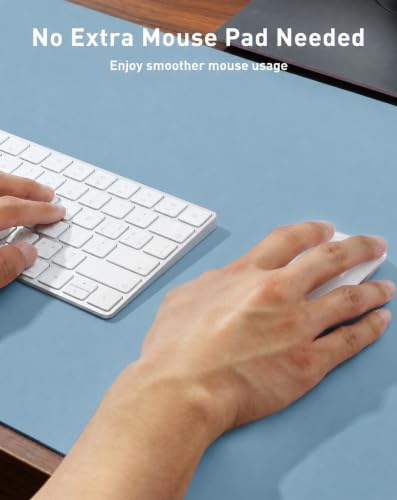 Image of Aothia Faux Leather Desk Mat for Keyboard & Mouse (Sky Blue, 42 inch x 17 inch) | Large desk mat for keyboard, mouse and laptop, creating a clean, organized workspace for work, study and everyday use