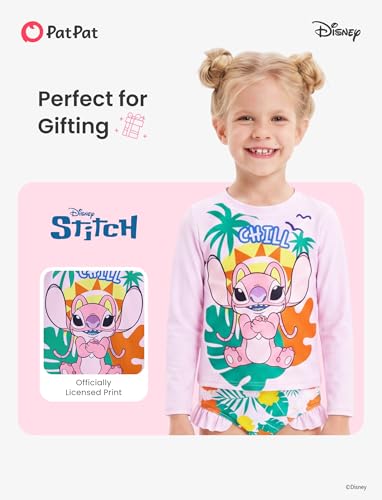 Image of Disney Frozen Elsa Stitch Marvel Toddler Girl Two Piece Long Sleeve UPF50+ Swimsuit Rashguard Sets Bathing Suit