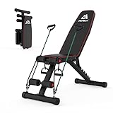 MCNBLK Adjustable Weight Bench 400lbs Capacity, Incline Decline Weight Lifting Workout Bench Home Gym, Multi-Position Utility Bench for Full Body Workout, Folding Dumbbells Bench with Elastic Ropes