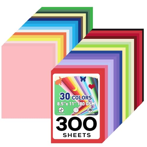 MAXECHO 8.5' X 11' Colored Cardstock Bulk 300 Sheets 30 Assorted Colors Construction Paper Card Stock Printer Paper for DIY Crafts, Kids School Supplies, Cricut, 180 GSM