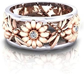 Rose Gold Silver Rings Women's Elegant Flower Hollow Ring Band Diamond Gold Cubic Zirconia Ring Jewelry - Image 2
