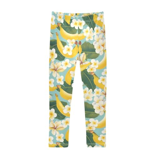 Wusikd Bananas Plumeria Girls' Leggings Toddler Doodles Flowers Kids Yoga Pants Dance Active Tights 4T
