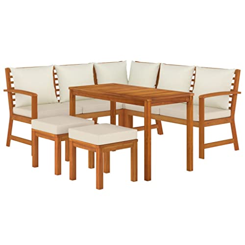 vidaXL Garten Essgruppe 6-TLG., Gartenmöbel Set mit Kissen, Gartengarnitur Sitzgruppe Modulares Design, Lounge Sofa Bank Tisch, Massivholz Akazie