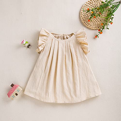 Yanmucy Toddler Cotton Dress Baby Girls Summer Beach Ruffle Pink/Beige Dresses 6-24 Months3