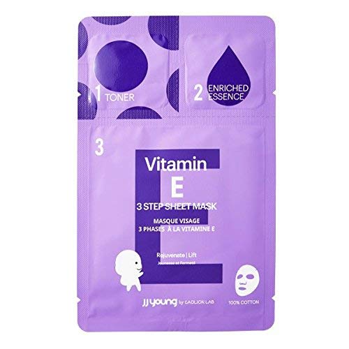 JJ YOUNG Vitamin E 3-Step Sheet Mask - Offers Intensive Care For Troubled Skin Using Vitamin E to Lift Skin - 0.85 oz.