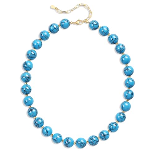 Image of GINAZL Natural Stone Beaded Choker Necklace for Women, Chunky Multicolor Gemstone Handmade Necklace, Boho 12MM Bead Summer Beach Jewelry Gifts for Women