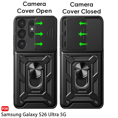 Image of TheGiftKart Back Cover Case for Samsung S26 Ultra 5G | Armor Bumper Case with Sliding Camera Cover, Kickstand & Ring Holder | 360 Degree Protection Back Cover for Samsung S26 Ultra (PC & TPU, Black)
