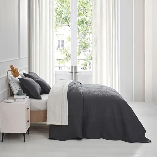 Image of CHIXIN Bedspread Coverlet Quilt Set Full Size - Lightweight Bedding Cover - Ultrasonic Quilting - 5 Piece Reversible Bedspread - Vintage Rose Pattern (Full, Dark Grey)