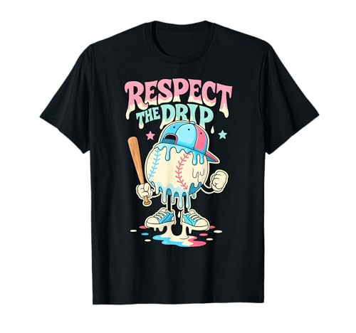 Baseball Ice Cream Drip for Boys Girls Respect The Drip T-Shirt