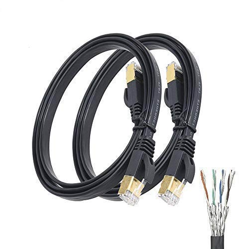 Ealona Cat7 Ethernet Cable 3 Ft Black - Internet Patch Cord, Cat 7 Computer Patch Cable with Snagless RJ45 Connectors, Faster Than Cat5e/cat6, for Gaming, Coupler,PS4, Camera, Hubs - 3 feet (2 Pack)