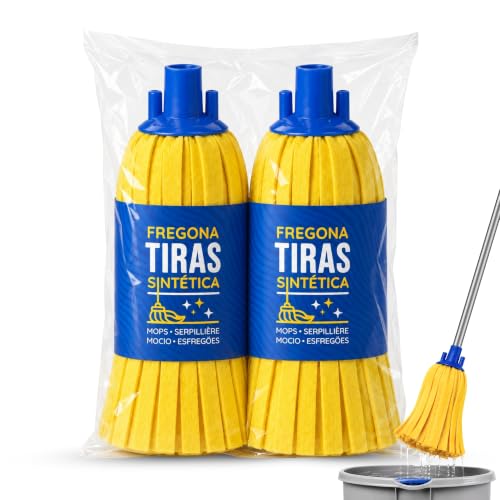 Fregonas de Tiras Sinteticas, Apta Para todo tipo de pisos y suelos, resistente y de alta absorción, Diseñada para un uso frecuente, Pack de 2 unidades