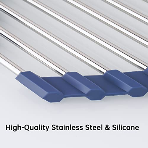 Tomorotec Triangle Roll-Up Dish Drying Rack For Sink Corner Small Foldable Stainless Steel Over The Sink Multipurpose Kitchen Drainer Caddy Trivet Rustproof Organizer Storage Space Saver Shelf #TOP1