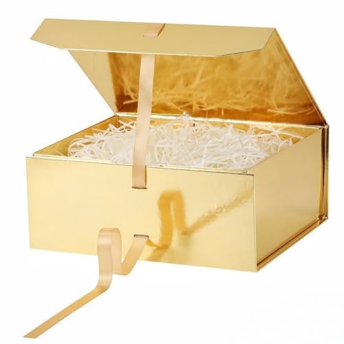 GoooodGift Large Gift Box Gold 1 Pack 13.5x11x5.3 inch Luxury Gift Box for Presents with Magnetic Closure Lid Collapsible Birthday Christmas Wedding Contains Shredded Paper Filler