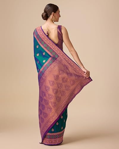 Image of Monjolika Fashion Women's Pure Kanjivaram Style Banarasi Soft Silk Saree With Blouse Piece For Wedding