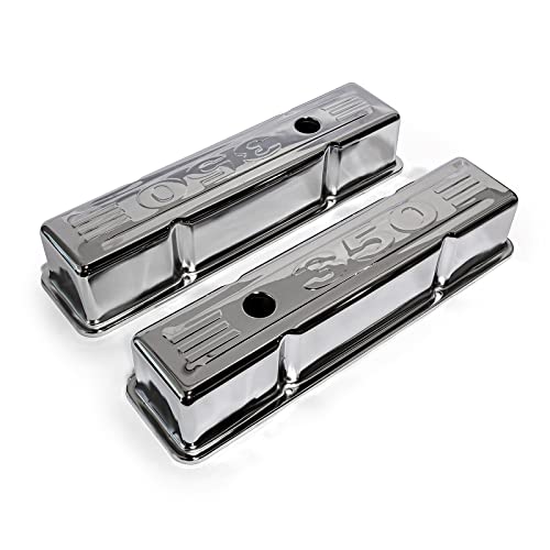 Speedmaster PCE314.1002.03 Compatible with Chevy SBC 350 Chrome 350 Stamped Steel Valve Covers - Tall w/Baffled Hole