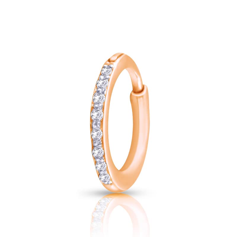 kuberbox 14K Rose Gold Classic 0.04 Carat Diamond Nose Ring for Women (Piercing Required)-picture-22