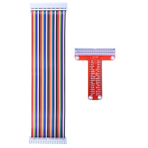 Kuman SC05-NEW Rpi Gpio Breakout Expansion Board + Ribbon Cable + Assembled T Type Gpio Adapter 20Cm Fc40 40Pin Flat Ribbon Cable thumb #1
