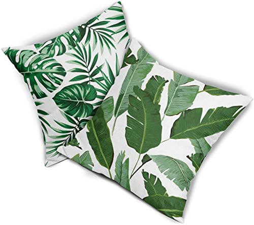 Conjunto de 2 fronhas tropicais folhas de palmeira folhas de bananeira algodão linho fronha decorati