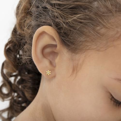 14k Yellow Gold Tiny Flower Clear Cubic Zirconia Screw Back Earrings For Toddlers & Little Girls - Adorably Petite Floral Earrings For Young Girls - Dazzling CZ Earrings For Toddler Girls3