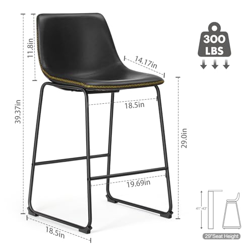 Image of Sweetcrispy Bar Stools Set of 2, Faux Leather Barstools with Metal Legs