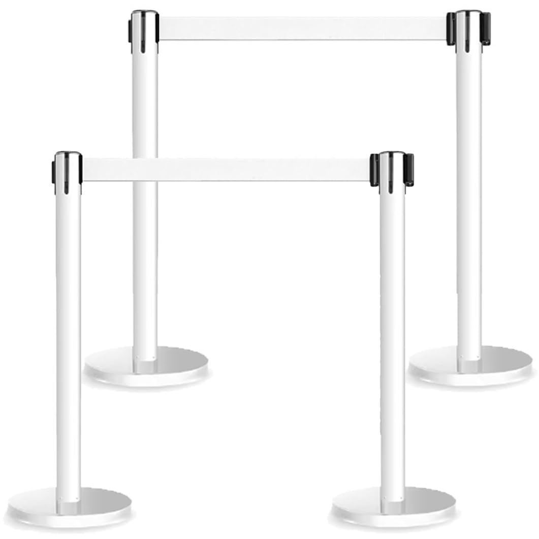 Aioneer Crowd Control Stanchion With Retractable Belt, Stainless Steel Safety Barrier Post For Event Management And Queueing-4 Pcs-5 m/16.4 ft