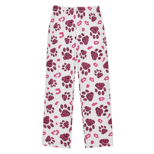 Leopard Print Paw Print Boys Long Pants Soft Trousers Elastic Waist Kids Lounge Bottoms with Pockets S-XL