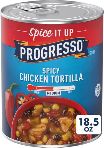 Image of Progresso Spicy Chicken Tortilla Soup, Gluten Free Canned Soup, 18.5 oz (Pack of 6)