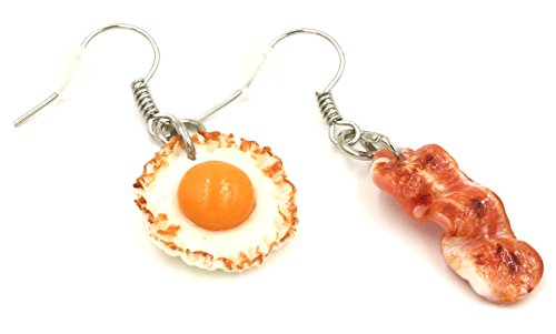 Polymer Clay Handmade Fried Bacon with Sunny Side up Egg Earrings4