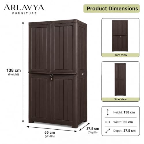 Image of ARLAVYA 4.4 Ft x 2.1 Ft Storage Plastic Cupboard | 1 Year Warranty | Free Standing Cabinet | (Finish Color - Brown, Door Type- Hinged, DIY(Do-It-Yourself)) | (3 Shelf)