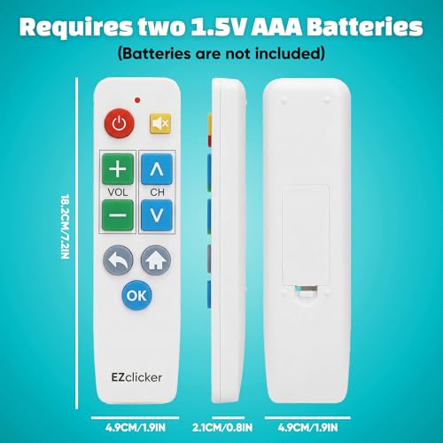 Big Button Universal TV Remote for Seniors, Simple Easy to Use, Dementia Products for Elderly, Works with Major TV Brands, NOT for Streaming (2xAAA Batteries Not Included) (White) by EZClicker - Used condition - Image 6