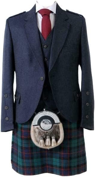 New Man's Scottish Prince Crail Kilt Jacket Midnight Blue Scottish Wedding Dress