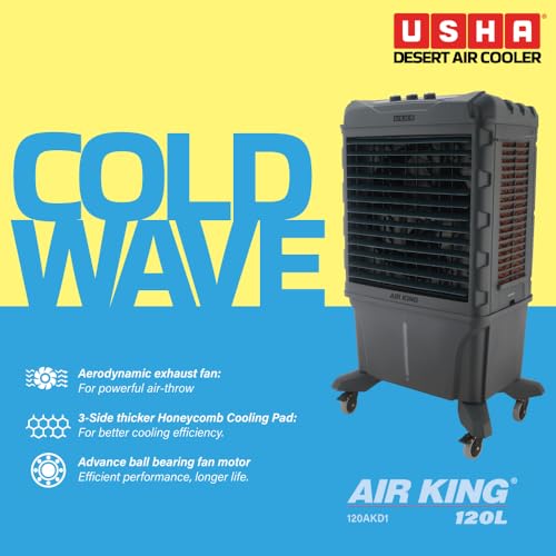 Image of Usha Air King 120L Desert Cooler|Faster & more Powerful cooling for large spaces|Thicker Honeycomb for efficient cooling|Heavy Duty castor wheels for easy movement|2 year warranty