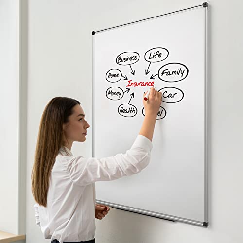 Sunyesyo Magnetic Dry Erase Whiteboard 48 X 36 Inch - 4 X 3 Large White Board, Silver Aluminum Frame Wall-Mounted, Magnetic Eraser, 2 Pen, Detachable Marker Tray, 6 Magnets For Office, School #TOP6