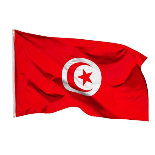 PHENO FLAGS Tunesien Flagge 90x150cm - wetterbeständige Fahne mit Messingösen, 100% Polyester, robuste Doppelnaht & in lebendigen Farben - ideal für Flaggen-Liebhaber