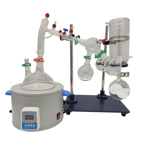 TECHTONGDA Short Path Distillation 2L Lab Distillation Apparatus, 110V Short Path Distillation Glassware Kit with Cold Trap and Electric Heat Sleeve