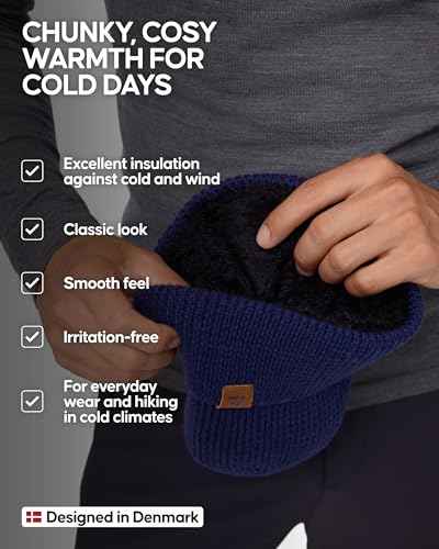 Image of DANISH ENDURANCE Merino Wool Beanie for Men & Women, Fleece Lined Hat, Soft, Stretchy, Fisherman Beanie, Warm Wool Hat