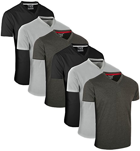 T-Shirts à col en V Full Time Sports lot de 6, couleur charbon gris noir, taille M pour homme