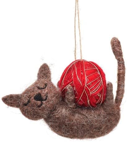 Sass and Belle Festive Felt and Wool Animals Various Designs including Mice, Unicorn, Dogs, Polar Bear and Badgers (Cat with Yarn Ball)