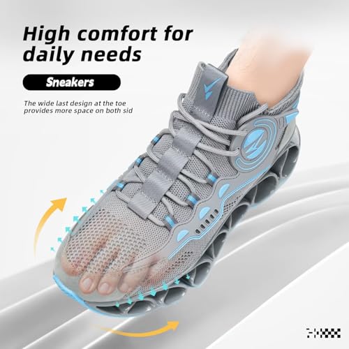 Image of Men's Running Shoes Fashion Sneakers Breathable Blade Non Slip Walking Shoes Gym Sport Trainer Athletic Grey Blue 9.5