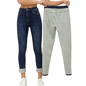 Yehopere Women’s Flannel Fleece Lined Thermal Winter Jean Warm Skinny Stretch Denim Pants Size 8-10 Medium
