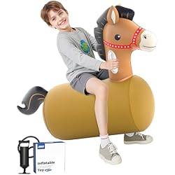 JOSEN Bouncy Horse Hopper Giant Ride On Toys, Inflatable Bouncing Animal Hopper with Hand Pump, Jumping Hopping Toys Up to 220lbs, Indoor Outdoor Bouncers for Teen Kids Girls Boys Ages 5+