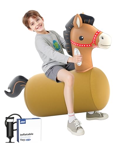 JOSEN Bouncy Horse Hopper Giant Ride On Toys, Inflatable Bouncing Animal Hopper with Hand Pump, Jumping Hopping Toys Up to 250lbs, Indoor Outdoor Bouncers for Teen Kids Girls Boys Ages 5+