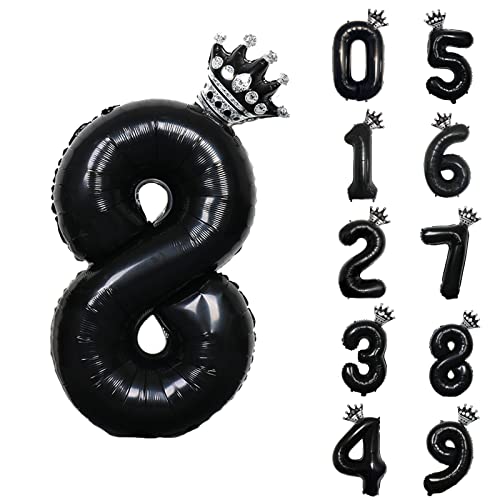養楽堂 誕生日 バルーン 数字 パーティー 飾り風船 0-9 王冠 デコレーション装飾 32インチ 大きい バルーン 結婚式 記念日 子供 大人兼用 ブラック8