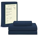 LANE LINEN 100% Organic Cotton Eco Friendly Fully Elasticized Twin XL Sheet Set, Low Pilling Fade Resistant Machine Washable Extra Long Twin Bedding Set, Soft & Comfy Cotton Sheets-Estate Blue
