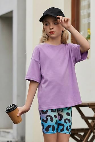 Image of Arshiner Girls Clothes Summer 2 Piece Outfits Drop Shoulder T-Shirts and Biker Shorts Kids Fashion Clothing Sets