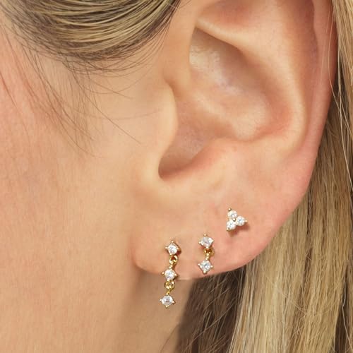 Image of Gold Plated Earrings for Women, 14k Gold Plated Earring Stack Hypoallergenic Pearl Drop Earring Dainty Earrings for Women Trendy Cute Small Huggie Hoop Earring Fashion Womens Jewelry