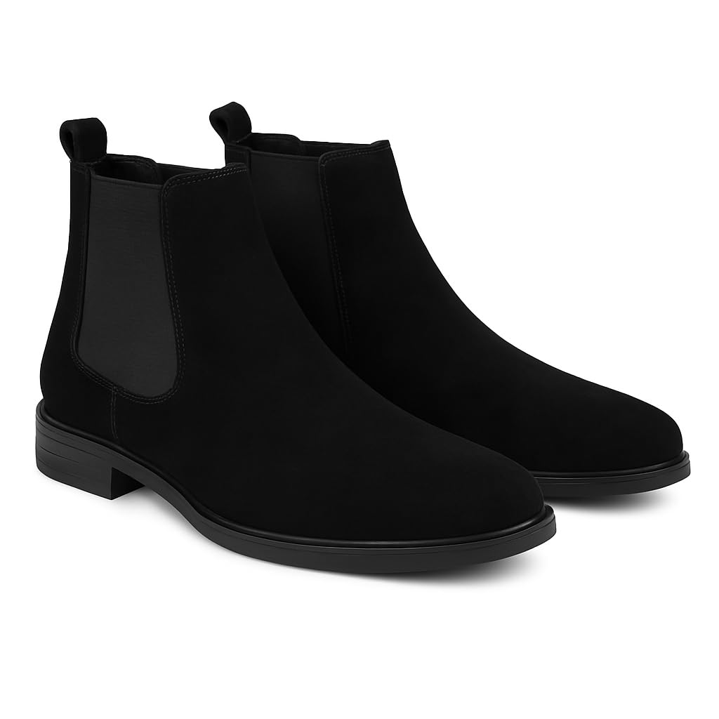 Men's Black Suede Leather Chelsea Boots Stylish & Comfortable Ankle Boots-picture-14