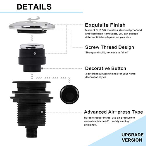 Garbage Disposal Air Switch Kit, Sink Top Waste Disposer On Off with Three in One Airbutton (STAINLESS STEEL POLISHED BRUSHED ANTIQUE BRASS BUTTON) by CLEESINK - Thumbnail 2